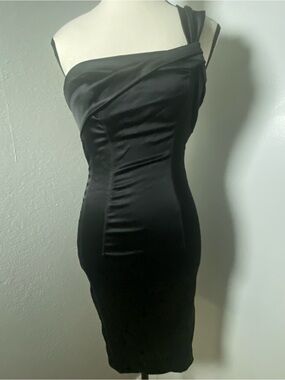 bebe Black Satin Bodycon Cocktail Dress Size XXS